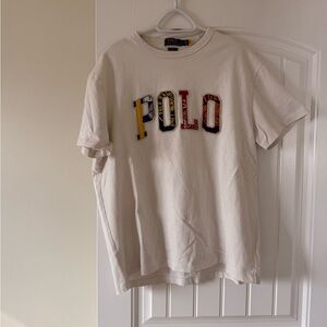 Polo by Ralph Lauren Cream Short Sleeve Tee with Multicolor POLO Appliqué